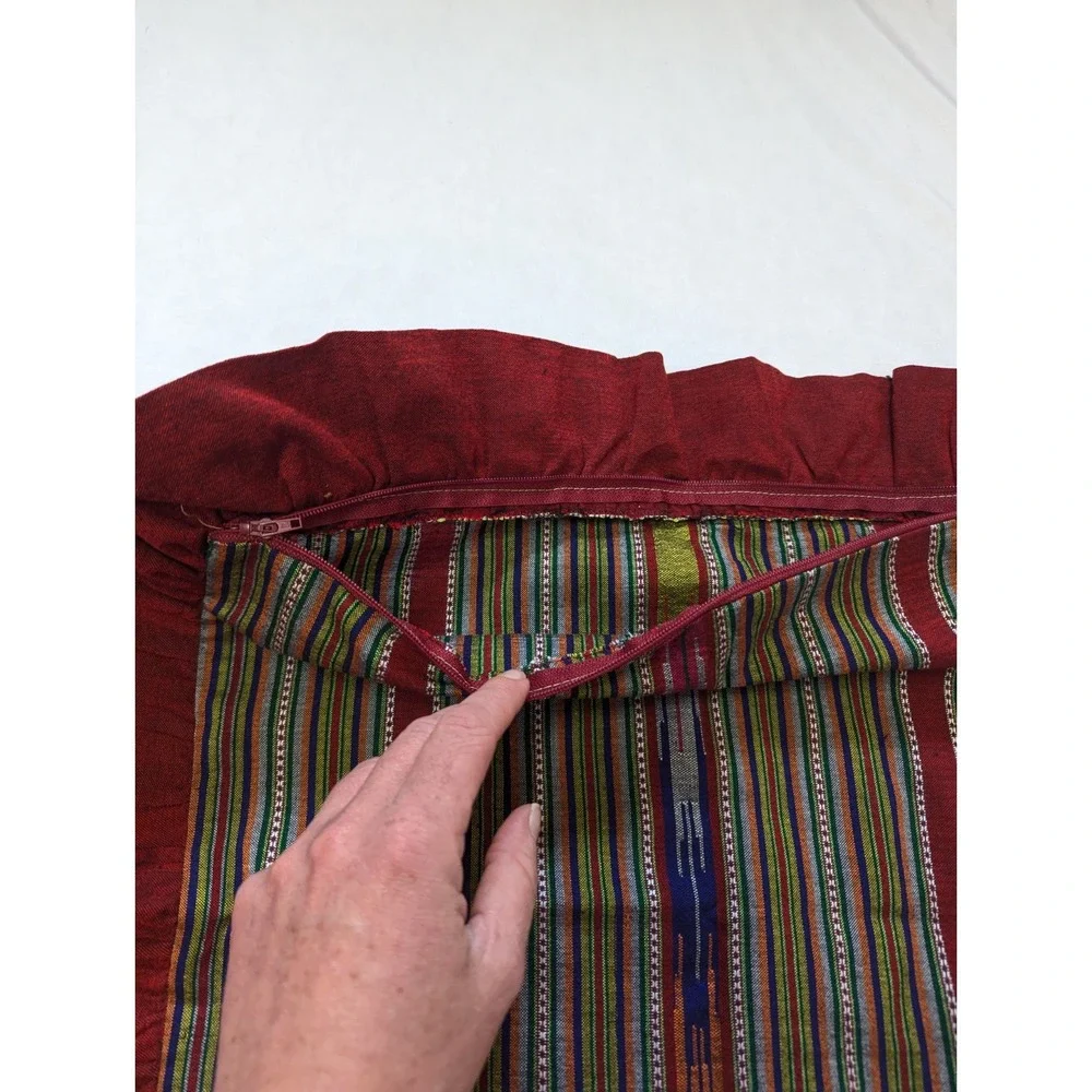 Boho Rainbow Striped Decorative Throw Pillow Covers Red Ruffle Trim 14